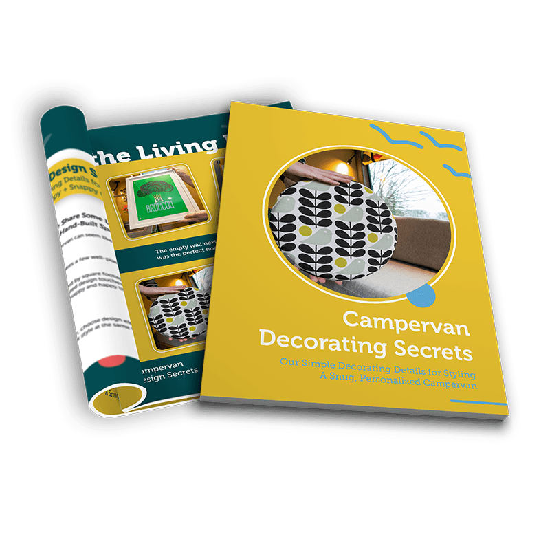 Cover of our Campervan Decorating Secrets guide for DIY van interior design and finishing touches