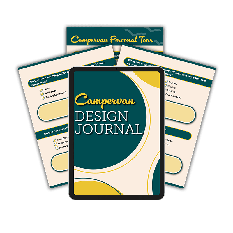 Cover of our Campervan Design Journal for DIY van planning